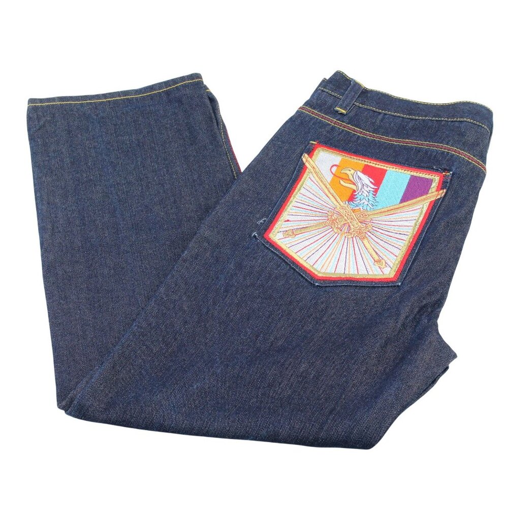 Vintage COOGI Sz 40X32 Y2K Embroidered Rainbow Colors Dk Wash Straight Leg Jeans - Picture 2 of 16